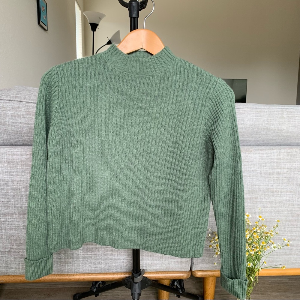 Pull&Bear Mock Neck Green Sweater